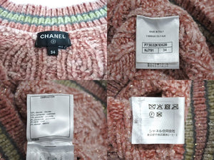 極美品 CHANEL シャネル Vネック長袖ニット 31 ココマーク P73532K10528 イタリア製 カシミヤ混 ピンク サイズ34 中古 65804
