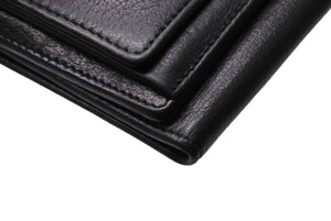 CHANEL シャネル 3つ折り財布 カメリア コンパクト 13番台 型番なし レザー シルバー金具 ブラック 美品 中古 65828