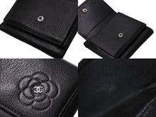 Load image into Gallery viewer, CHANEL シャネル 3つ折り財布 カメリア コンパクト 13番台 型番なし レザー シルバー金具 ブラック 美品 中古 65828