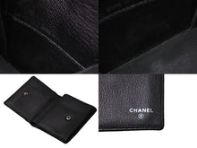 Load image into Gallery viewer, CHANEL シャネル 3つ折り財布 カメリア コンパクト 13番台 型番なし レザー シルバー金具 ブラック 美品 中古 65828
