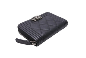 極美品 CHANEL シャネル コインケース 財布 ボーイ ラウンドファスナー キャビアスキン A80602 シルバー金具 ブラック 美品 中古 65829