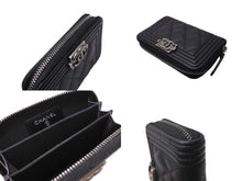 Load image into Gallery viewer, 極美品 CHANEL シャネル コインケース 財布 ボーイ ラウンドファスナー キャビアスキン A80602 シルバー金具 ブラック 美品 中古 65829