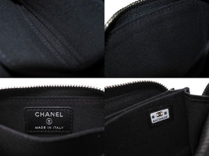 極美品 CHANEL シャネル コインケース 財布 ボーイ ラウンドファスナー キャビアスキン A80602 シルバー金具 ブラック 美品 中古 65829
