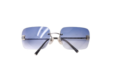 CHANEL シャネル サングラス ココマーク ラインストーン 4017-D シルバー金具 サイズ62□17 120 ブルー 美品 中古 65835