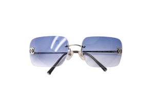 CHANEL シャネル サングラス ココマーク ラインストーン 4017-D シルバー金具 サイズ62□17 120 ブルー 美品 中古 65835