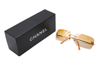 極美品 CHANEL シャネル サングラス ココマーク ラインストーン 4017-D ゴールド金具 サイズ62□17 120 オレンジ 中古 65838