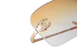 極美品 CHANEL シャネル サングラス ココマーク ラインストーン 4017-D ゴールド金具 サイズ62□17 120 オレンジ 中古 65838