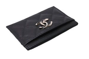 極美品 CHANEL シャネル カードケース ココマーク ラインストーン マトラッセ ブラック キャビアスキン AP3343 中古 65844
