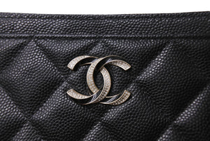 極美品 CHANEL シャネル カードケース ココマーク ラインストーン マトラッセ ブラック キャビアスキン AP3343 中古 65844