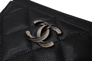 極美品 CHANEL シャネル カードケース ココマーク ラインストーン マトラッセ ブラック キャビアスキン AP3343 中古 65844