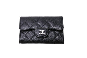 極美品 CHANEL シャネル カードケース ココマーク フラップ 25番台 キャビアスキン マトラッセ シルバー金具 ブラック 美品 中古 65859