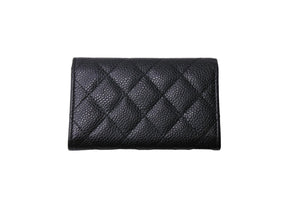 極美品 CHANEL シャネル カードケース ココマーク フラップ 25番台 キャビアスキン マトラッセ シルバー金具 ブラック 美品 中古 65859