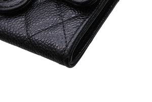 極美品 CHANEL シャネル カードケース ココマーク フラップ 25番台 キャビアスキン マトラッセ シルバー金具 ブラック 美品 中古 65859