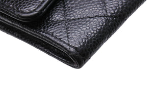 極美品 CHANEL シャネル カードケース ココマーク フラップ 25番台 キャビアスキン マトラッセ シルバー金具 ブラック 美品 中古 65859