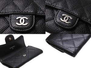 極美品 CHANEL シャネル カードケース ココマーク フラップ 25番台 キャビアスキン マトラッセ シルバー金具 ブラック 美品 中古 65859