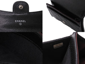 極美品 CHANEL シャネル カードケース ココマーク フラップ 25番台 キャビアスキン マトラッセ シルバー金具 ブラック 美品 中古 65859
