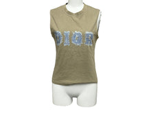 画像をギャラリービューアに読み込む, Christian Dior クリスチャンディオール タンクトップ 3P16155302 サイズ38 デニムロゴ プリント カーキ コットン 美品 中古 65902