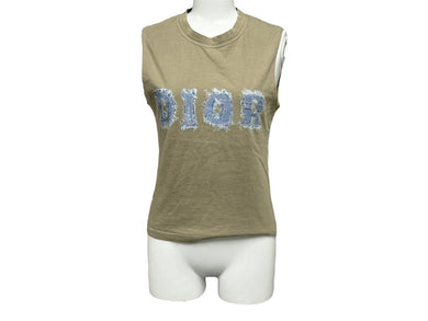 Christian Dior クリスチャンディオール タンクトップ 3P16155302 サイズ38 デニムロゴ プリント カーキ コットン 美品 中古 65902