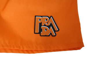PRADA プラダ ロゴ ラバースイムウェア オレンジ ナイロン 水着ショーツ ショートパンツ 2018年22H757 サイズ38 美品 中古 65912 