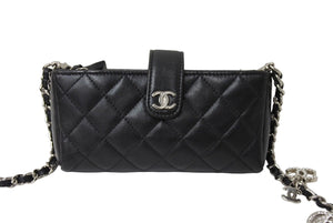 極美品 CHANEL シャネル チェーンショルダー ポーチ ココマーク 19番台 ブラック ラムスキン シルバー金具 中古 65931