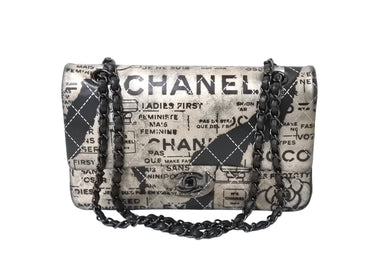 極美品 CHANEL シャネル マトラッセ25 ニュースペーパー Wフラップラップ ラムスキン ブラックシルバー 21番台 中古 65932