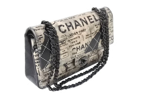 極美品 CHANEL シャネル マトラッセ25 ニュースペーパー Wフラップラップ ラムスキン ブラックシルバー 21番台 中古 65932