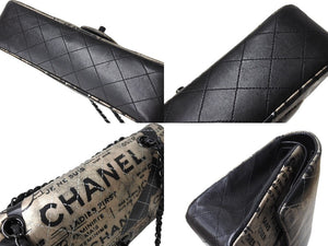 極美品 CHANEL シャネル マトラッセ25 ニュースペーパー Wフラップラップ ラムスキン ブラックシルバー 21番台 中古 65932