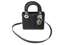 画像をギャラリービューアに読み込む, 極美品 Christian Dior クリスチャンディオール レディディオール ミニ ハンドバッグ ラムスキン ブラックシルバー金具 中古 65934