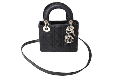 極美品 Christian Dior クリスチャンディオール レディディオール ミニ ハンドバッグ ラムスキン ブラックシルバー金具 中古 65934