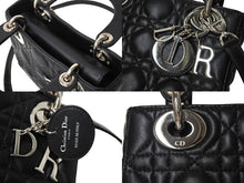 画像をギャラリービューアに読み込む, 極美品 Christian Dior クリスチャンディオール レディディオール ミニ ハンドバッグ ラムスキン ブラックシルバー金具 中古 65934