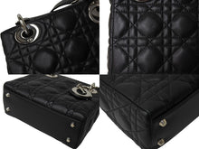 画像をギャラリービューアに読み込む, 極美品 Christian Dior クリスチャンディオール レディディオール ミニ ハンドバッグ ラムスキン ブラックシルバー金具 中古 65934