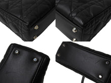 画像をギャラリービューアに読み込む, 極美品 Christian Dior クリスチャンディオール レディディオール ミニ ハンドバッグ ラムスキン ブラックシルバー金具 中古 65934