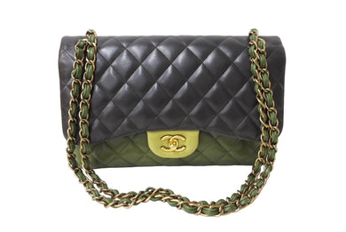 極美品 CHANEL シャネル チェーンショルダーバッグ マトラッセ30cm 抹茶 京都 Wフラップラップ グリーン 18番台 中古 65935