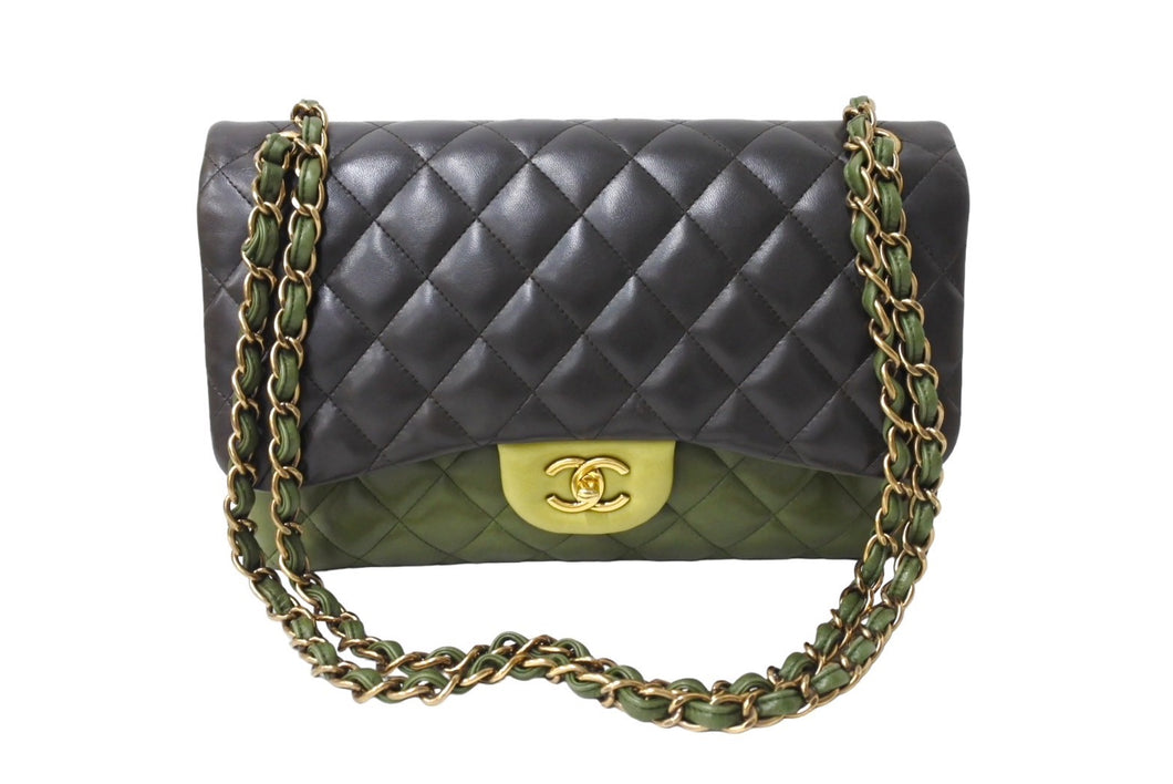 極美品 CHANEL シャネル チェーンショルダーバッグ マトラッセ30cm 抹茶 京都 Wフラップラップ グリーン 18番台 中古 65935