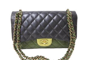 極美品 CHANEL シャネル チェーンショルダーバッグ マトラッセ30cm 抹茶 京都 Wフラップラップ グリーン 18番台 中古 65935
