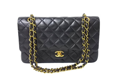 CHANEL シャネル マトラッセ25 チェーンショルダーバッグ 3番台 Wチェーン Wフラップ ココマーク ラムスキン ブラック 美品 中古 65938