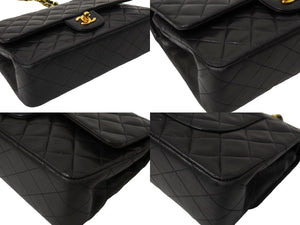 CHANEL シャネル マトラッセ25 チェーンショルダーバッグ 3番台 Wチェーン Wフラップ ココマーク ラムスキン ブラック 美品 中古 65938