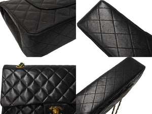 CHANEL シャネル マトラッセ25 チェーンショルダーバッグ 3番台 Wチェーン Wフラップ ココマーク ラムスキン ブラック 美品 中古 65938