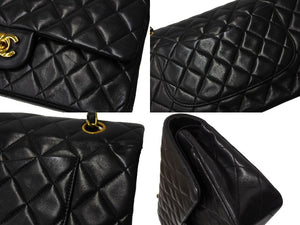 CHANEL シャネル マトラッセ25 チェーンショルダーバッグ 3番台 Wチェーン Wフラップ ココマーク ラムスキン ブラック 美品 中古 65938