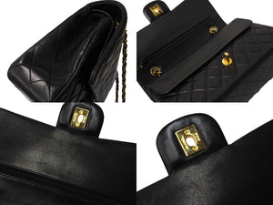CHANEL シャネル マトラッセ25 チェーンショルダーバッグ 3番台 Wチェーン Wフラップ ココマーク ラムスキン ブラック 美品 中古 65938