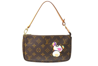 極美品 LOUIS VUITTON ルイヴィトン ハンドバッグ ポシェット アクセソワール 村上隆 M51981 パンダ モノグラム ゴールド金具 中古 65947