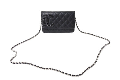 極美品 CHANEL シャネル カンボンライン A46646 チェーンウォレット ショルダー 黒 黒 19番台 ブラック シルバー金具 中古 65949