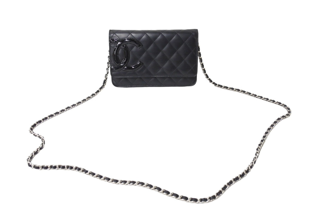 極美品 CHANEL シャネル カンボンライン A46646 チェーンウォレット ショルダー 黒 黒 19番台 ブラック シルバー金具 中古 65949