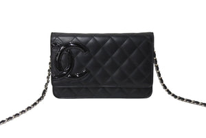 極美品 CHANEL シャネル カンボンライン A46646 チェーンウォレット ショルダー 黒 黒 19番台 ブラック シルバー金具 中古 65949