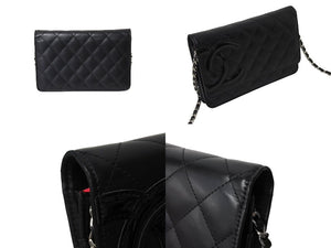 極美品 CHANEL シャネル カンボンライン A46646 チェーンウォレット ショルダー 黒 黒 19番台 ブラック シルバー金具 中古 65949