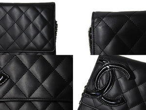 極美品 CHANEL シャネル カンボンライン A46646 チェーンウォレット ショルダー 黒 黒 19番台 ブラック シルバー金具 中古 65949