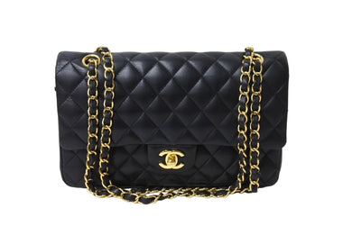 極美品 CHANEL シャネル チェーンショルダーバッグ Wフラップ マトラッセ25 ラムスキン 30番台 ブラック ゴールド金具 中古 65963