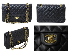 Load image into Gallery viewer, 極美品 CHANEL シャネル チェーンショルダーバッグ Wフラップ マトラッセ25 ラムスキン 30番台 ブラック ゴールド金具 中古 65963
