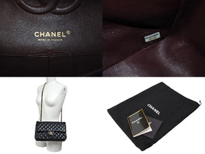 極美品 CHANEL シャネル チェーンショルダーバッグ Wフラップ マトラッセ25 ラムスキン 30番台 ブラック ゴールド金具 中古 65963