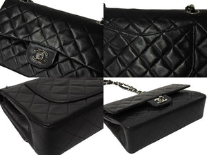 極美品 CHANEL シャネル チェーンショルダーバッグ マトラッセ23 Wフラップラップ ラムスキン ブラックシルバー 5番台 中古 65965